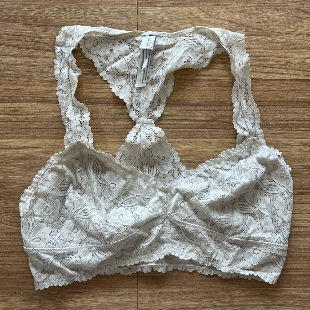 Free People Intimates Floral Lace Racerback Bralette in Cream